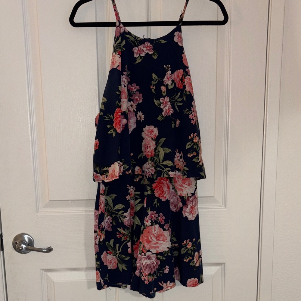 Lulu's Navy Romper with Pink Floral Accent